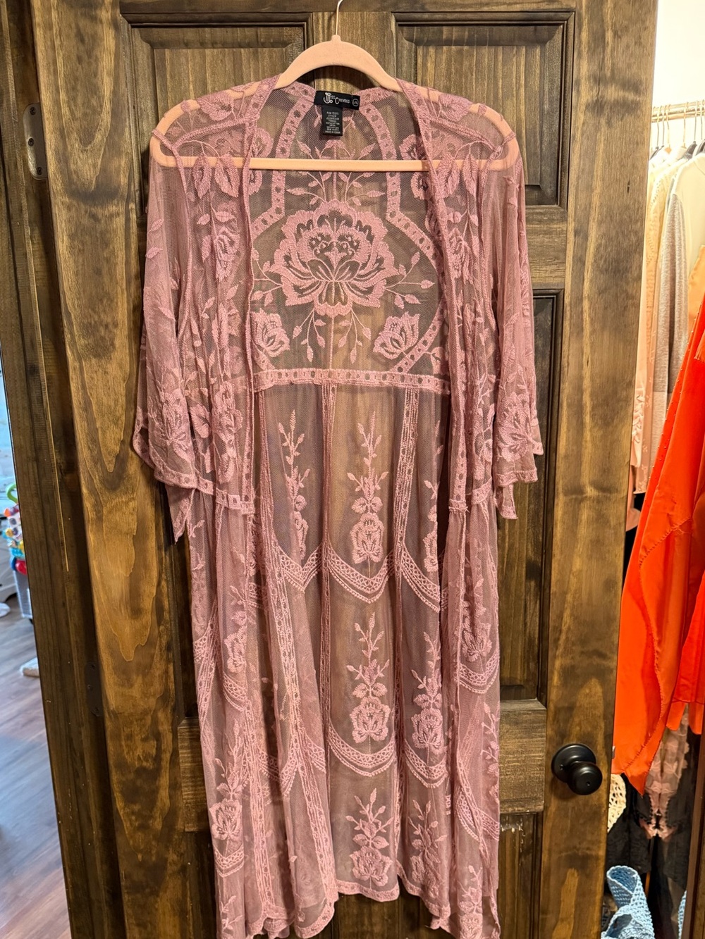 Miss Chievous Sheer Lace Duster Robe in Mauve